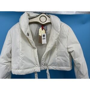 GAP BUTTON DOWN CROP JACKET WOMEN CREAMY WHITE SMALL DOWN FILLED SLEEVES NWT Y2K